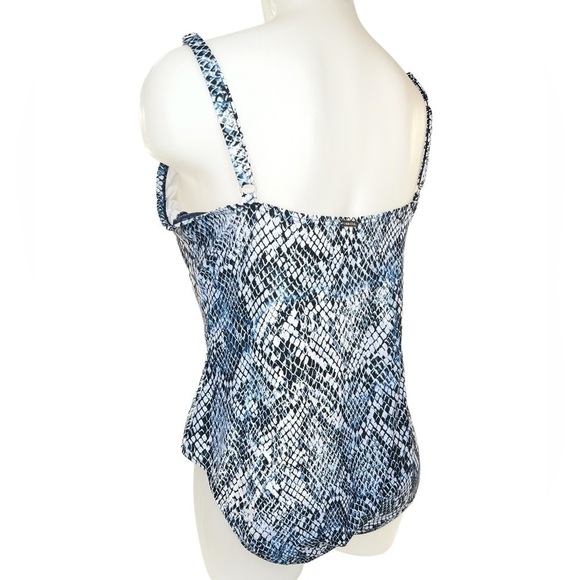 Calvin Klein Women's Blue Black White Snakeskin Print One-Piece Swimsuit - Picture 5 of 11